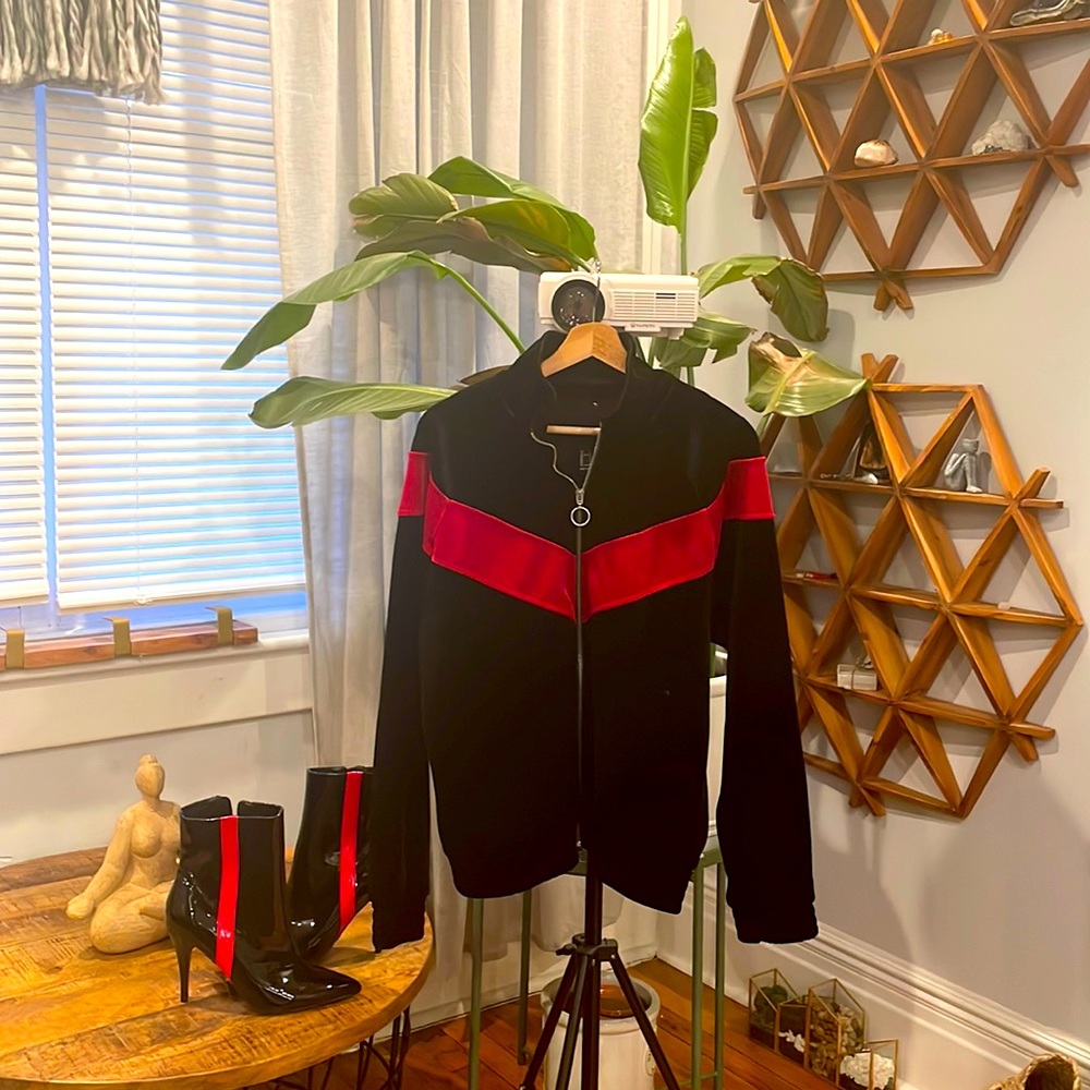 Forever 21 Red & Black Velvet/Velour Jacket